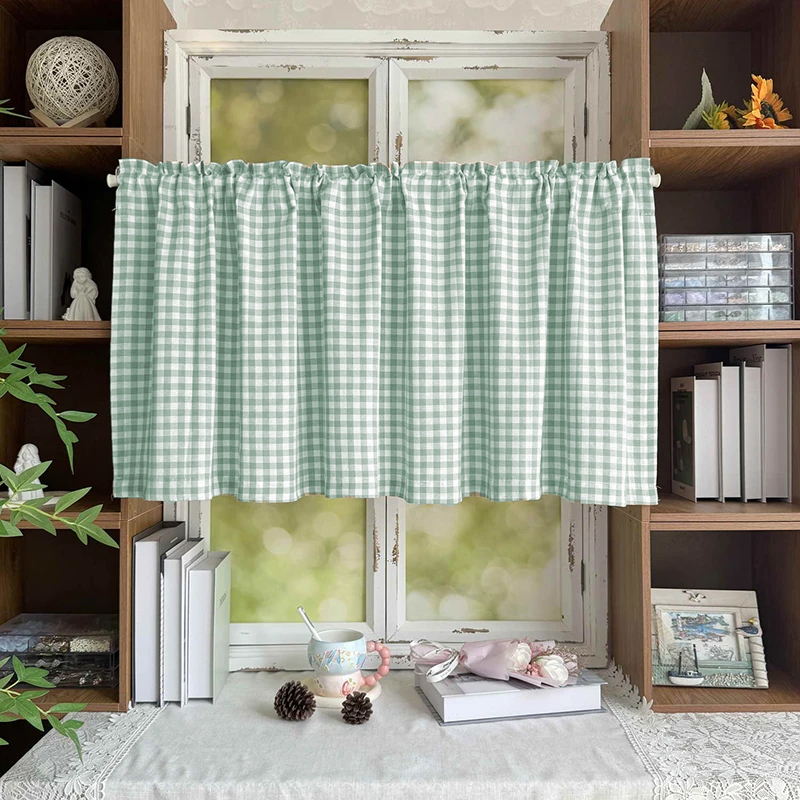 Commercial Kitchen Canopy - Fresh Style Checkered Cloth Short Curtain