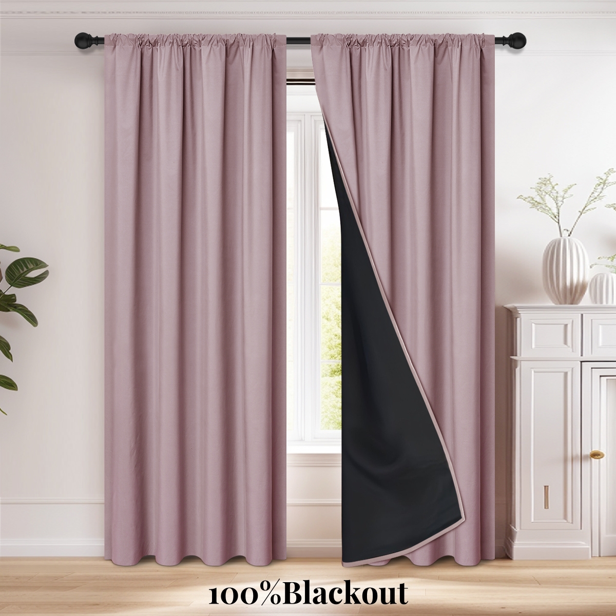 Commercial Kitchen Canopy - 1pc 100% Blackout Curtain with Rod